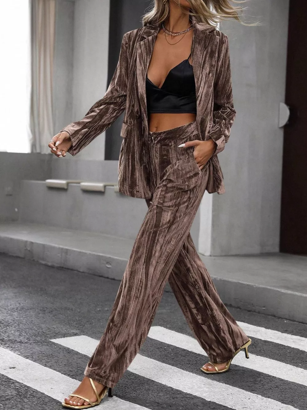 Lapel Collar Long Sleeve Blazer and Pants Set, image 18