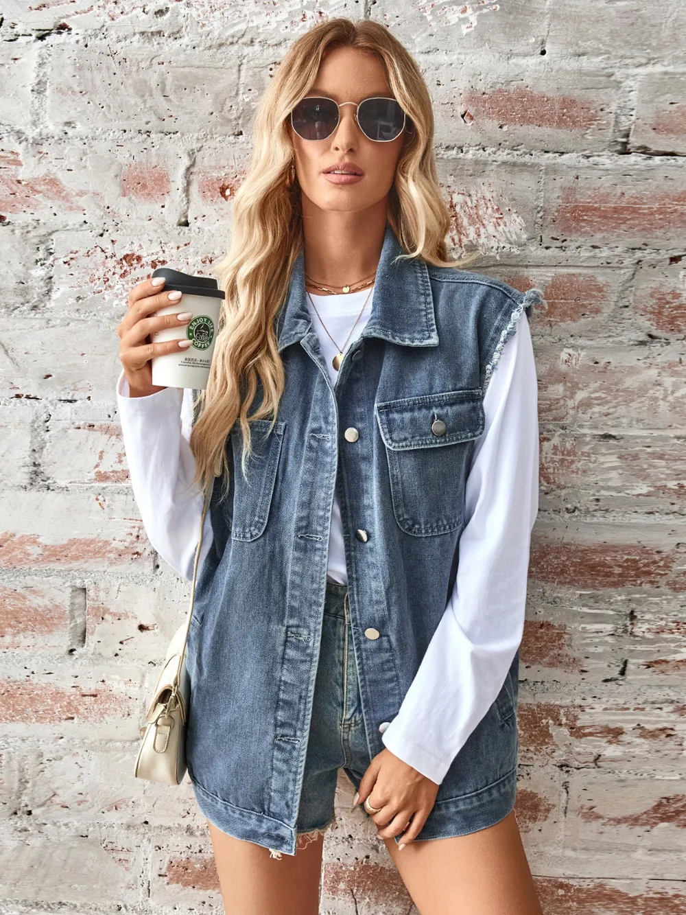 Raw Hem Sleeveless Button Up Denim Jacket, image 11