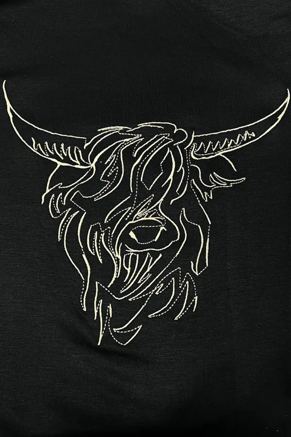 Bull Head Embroidered Round Neck T Shirt, image 5
