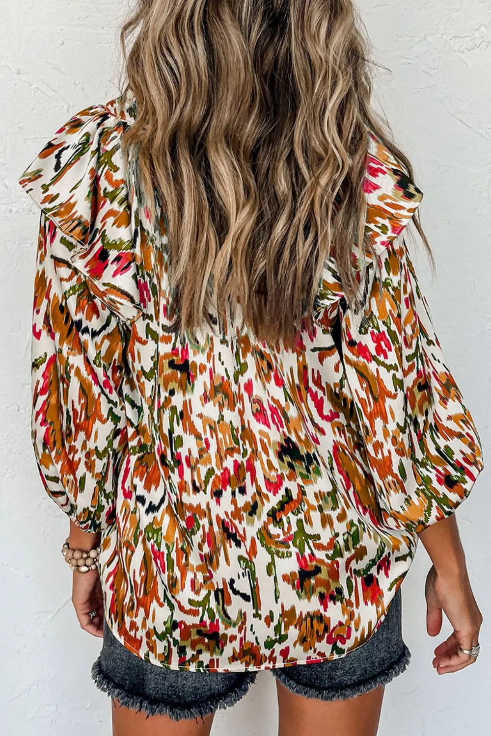 Abstract Print 3/4 Sleeve Ruffle Blouse, image 14