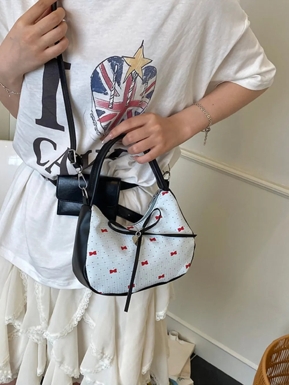 Printed Bow Shoulder Bag, image 9