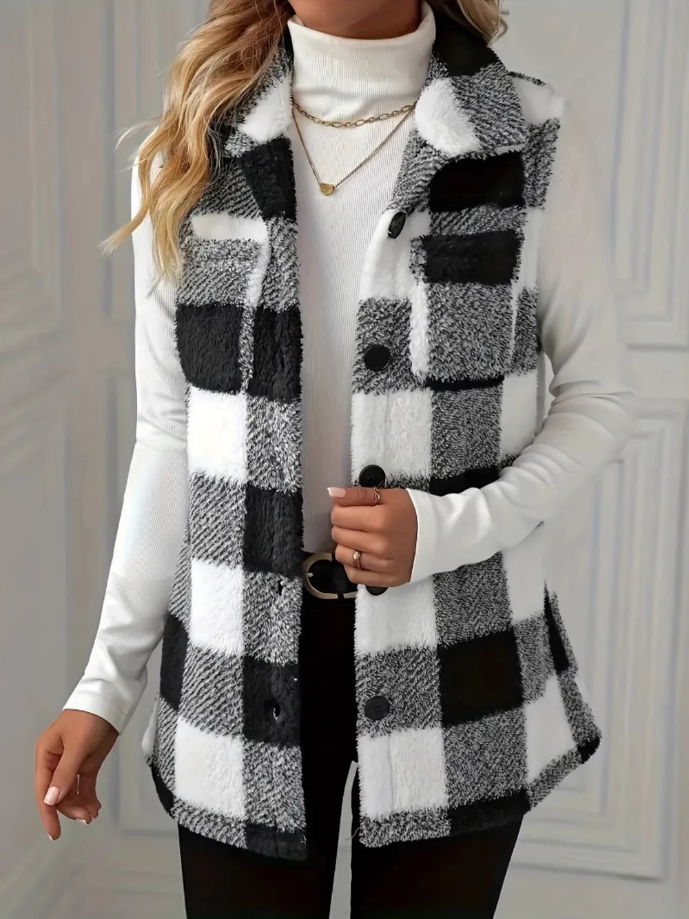 Plaid Button Up Vest Coat, image 4