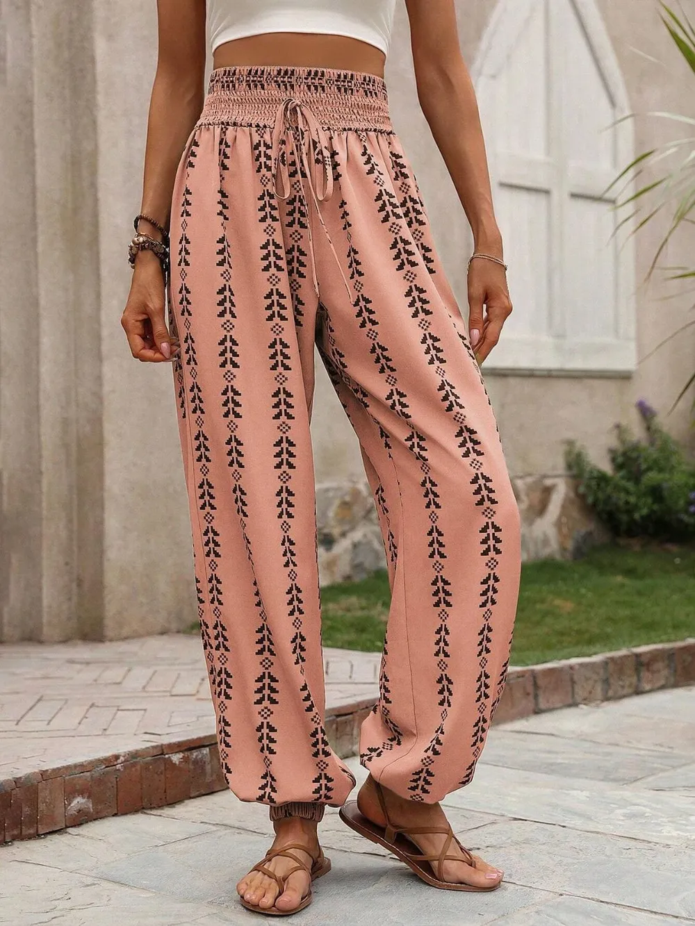 Tied Printed High Waist Pants, image 22