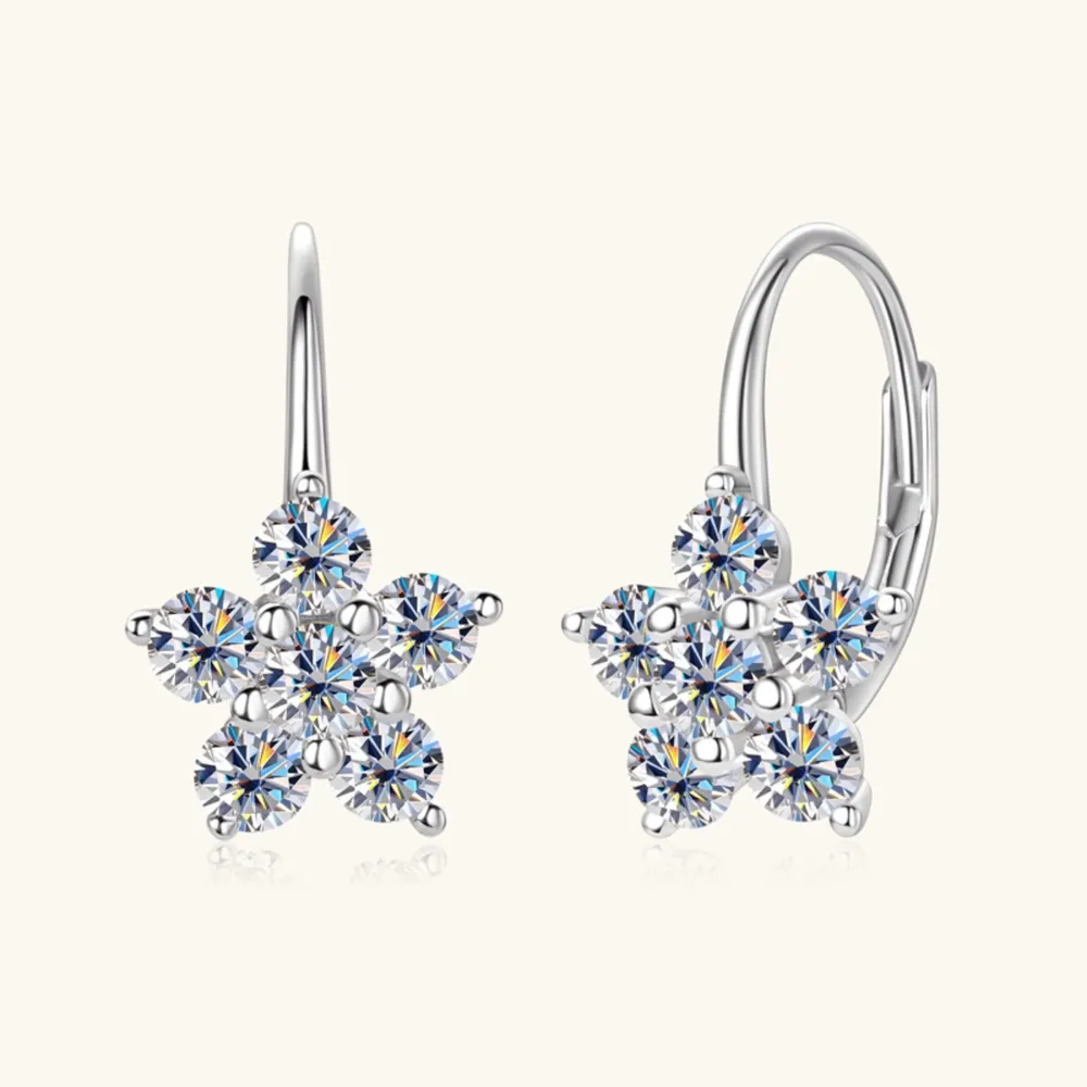 1.2 Carat 925 Sterling Silver Moissanite Flower Huggie Earrings, image 10