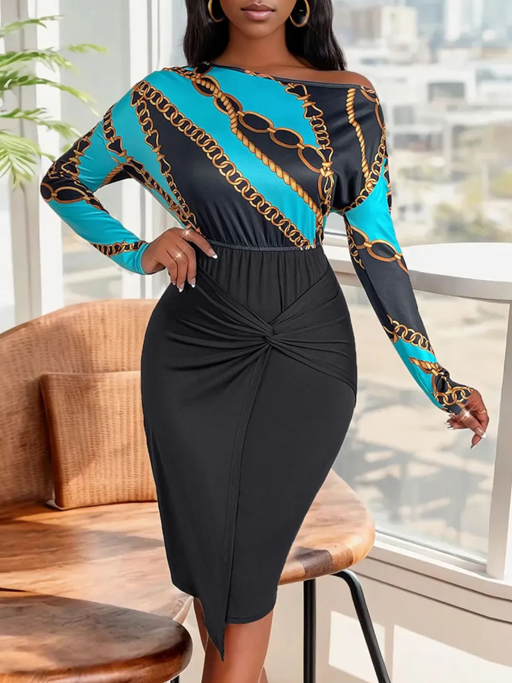 Twisted Printed Long Sleeve Dress, image 2
