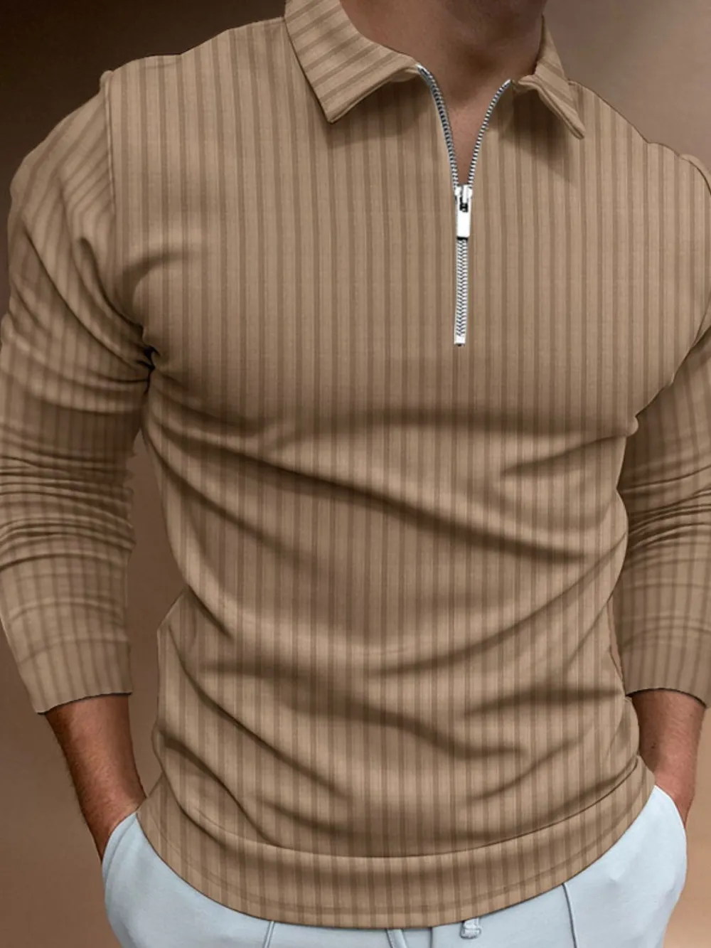 Men‘s Full Size Collared Neck Long Sleeve Polo Plus Size, image 4