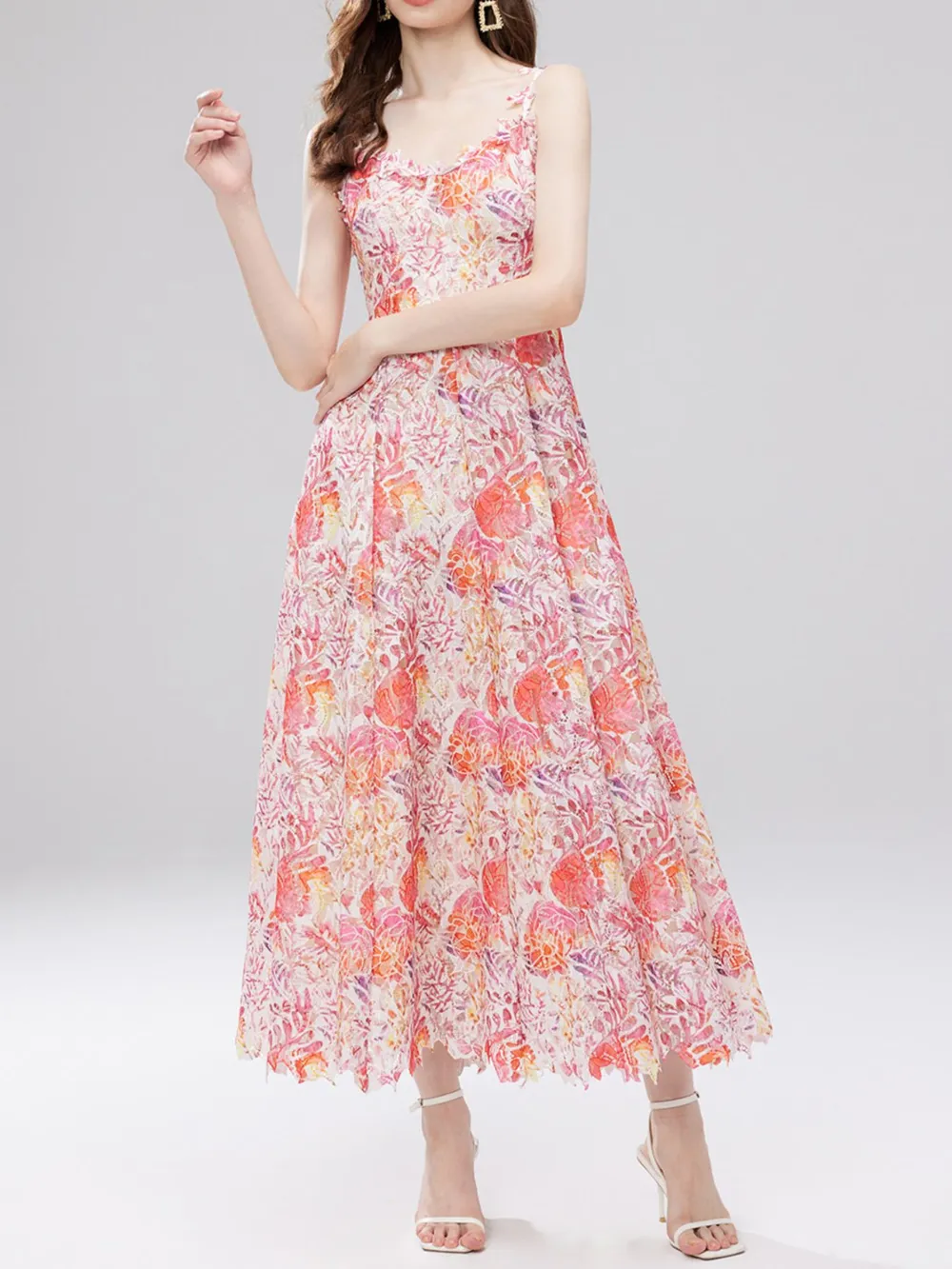 Floral Lace Sleeveless V-Neck Midi Dress, image 23
