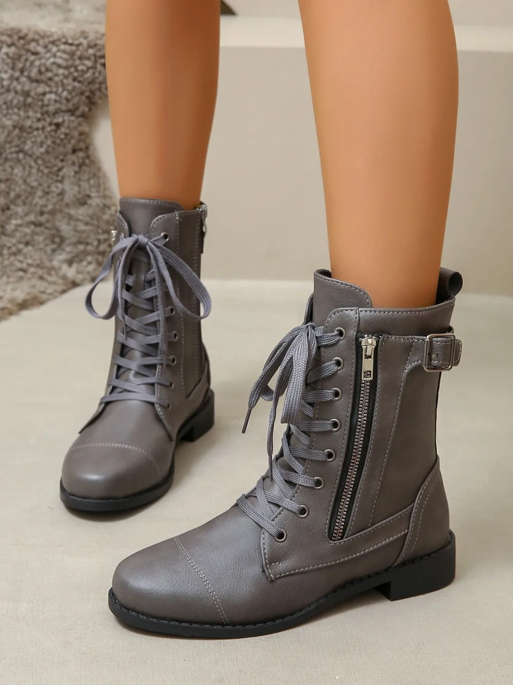 PU Leather Lace-Up Boots, image 7