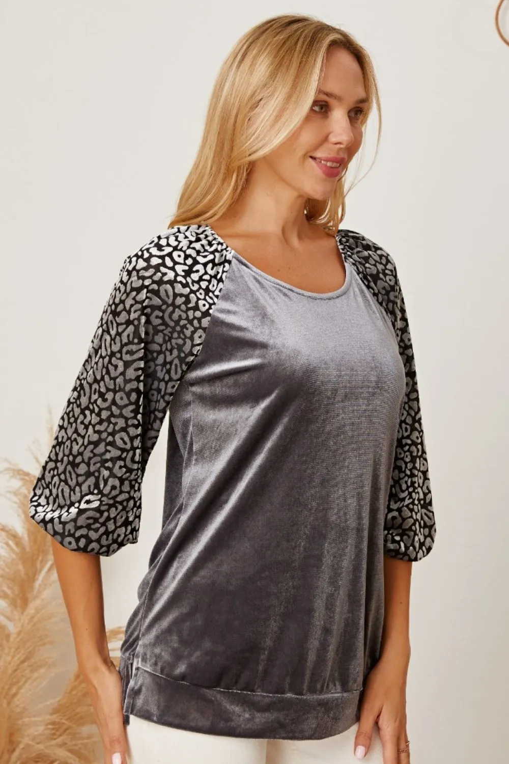 Leopard Round Neck Half Sleeve Blouse, image 9