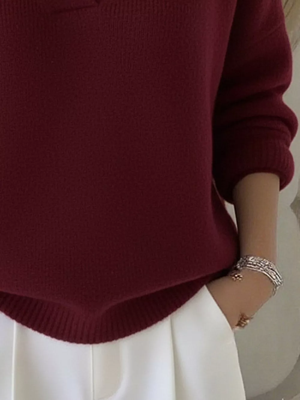 Full Size V-Neck Long Sleeve Sweater Plus Size, image 13