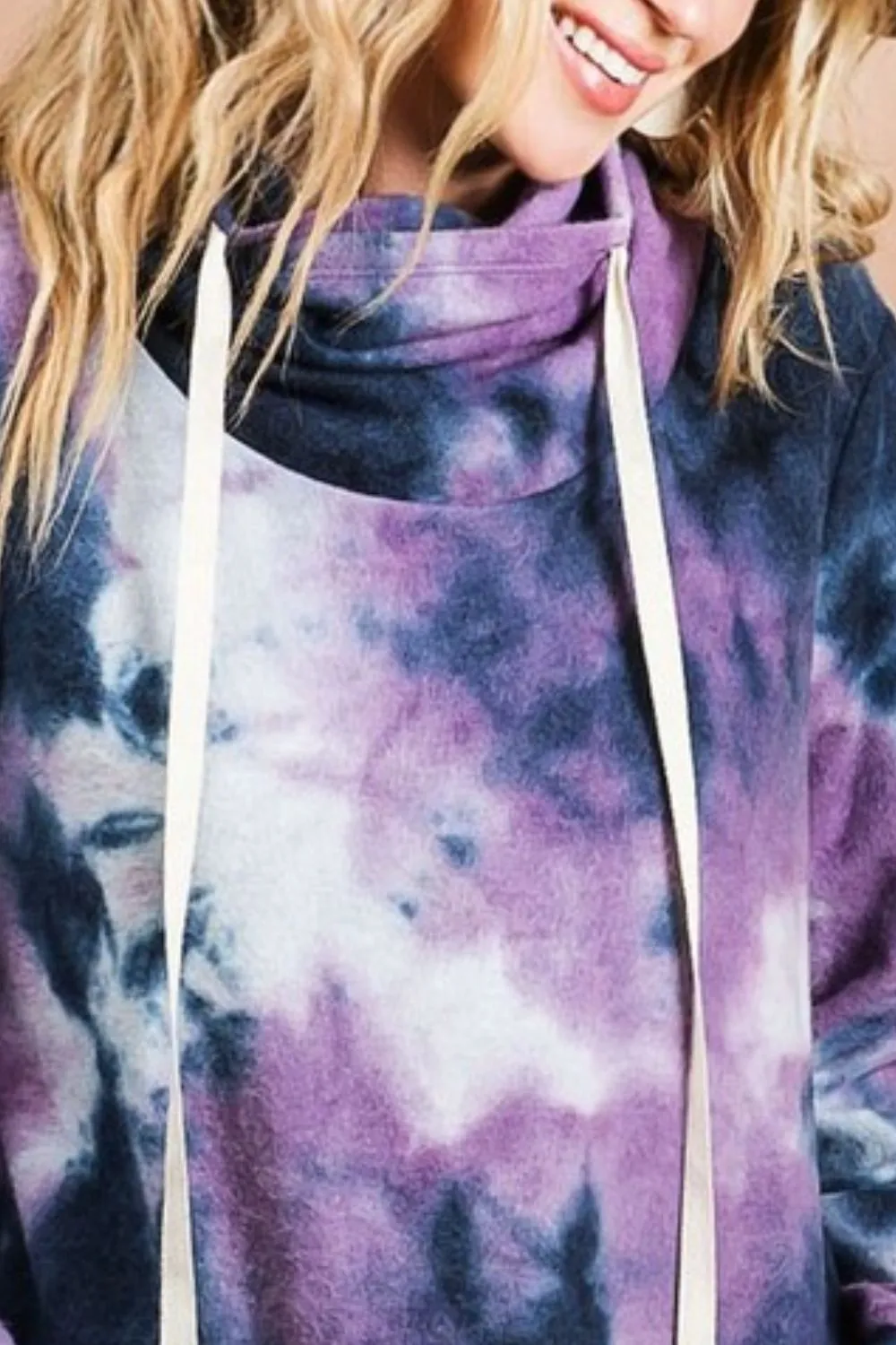 Brushed Tie Dye Overlapped Turtle Neck Sweatshirt, image 2
