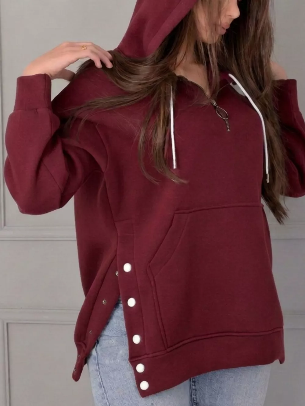 Side Snap Quarter-Zip Hoodie, image 5