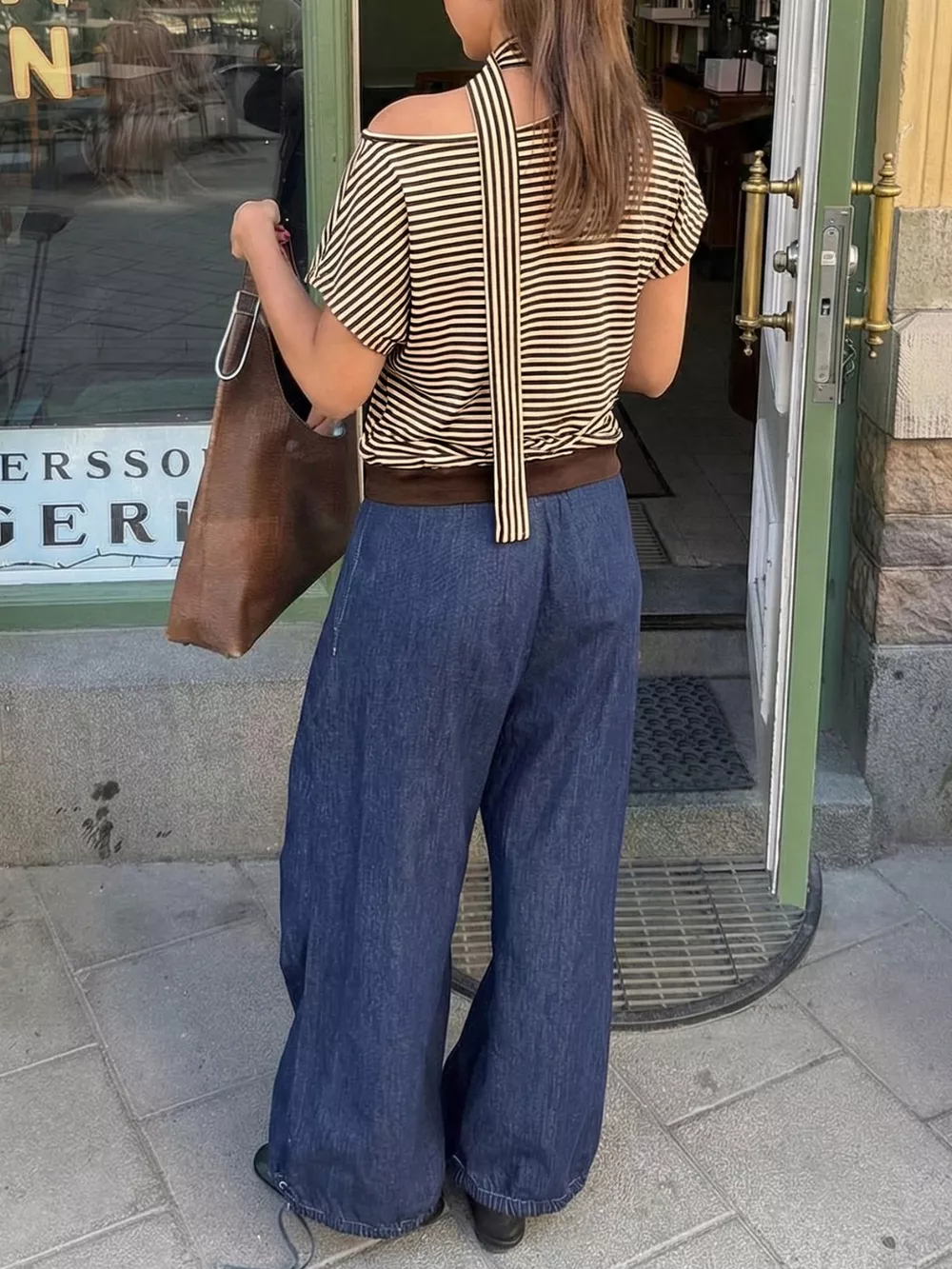 Striped Single Shoulder T-Shirt, image 2