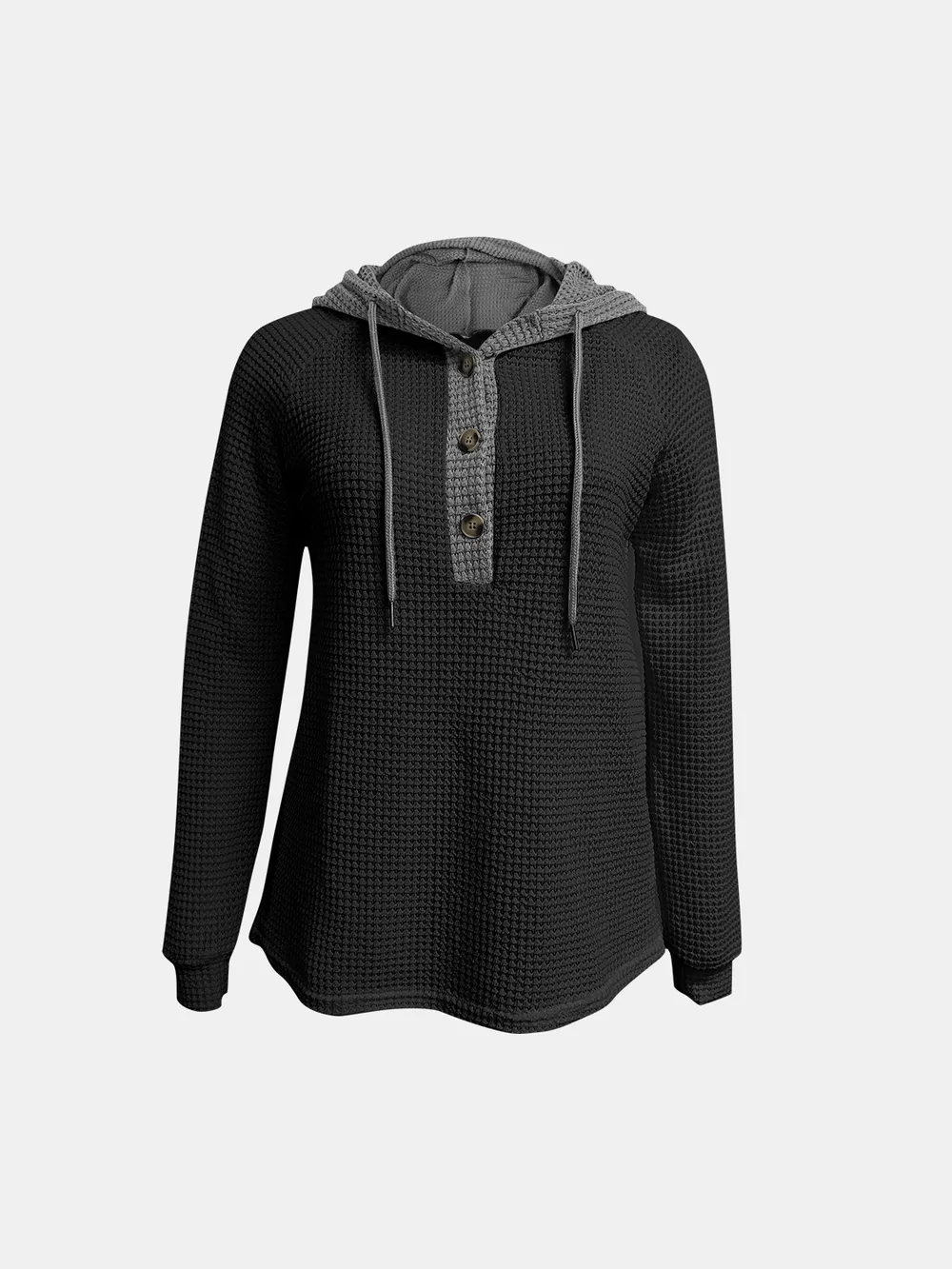 Full Size Waffle-Knit Contrast Long Sleeve Hoodie, image 5