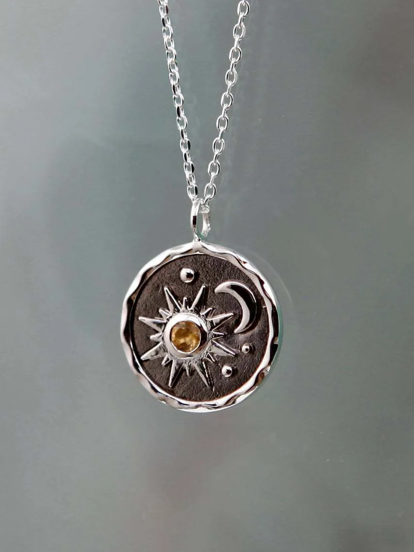 Alloy Inlaid Zircon Sun & Moon Necklace, image 3