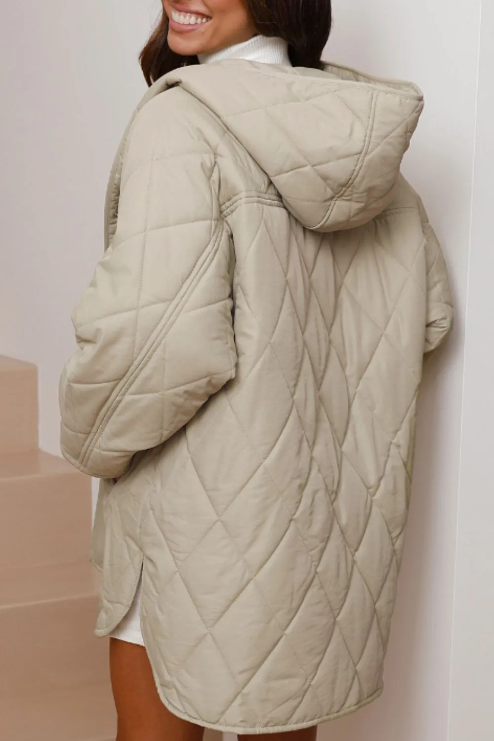 Snap Down Long Sleeve Quilted Winter Coat, image 15
