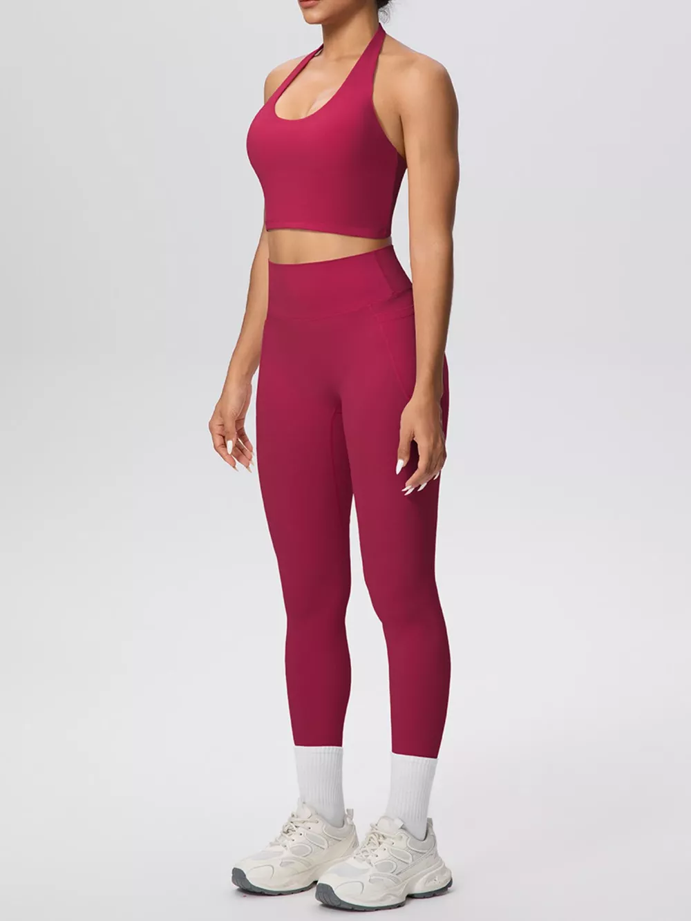 Halter Neck Crop Top and High-Waisted Leggings Active Set, image 28