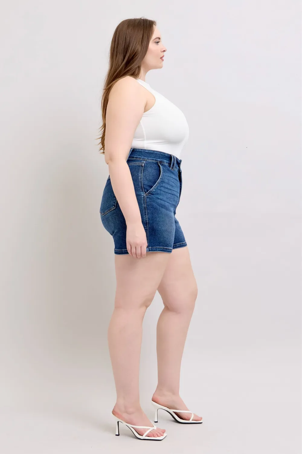 Full Size Double Button Waistband Denim Shorts Plus Size, image 16