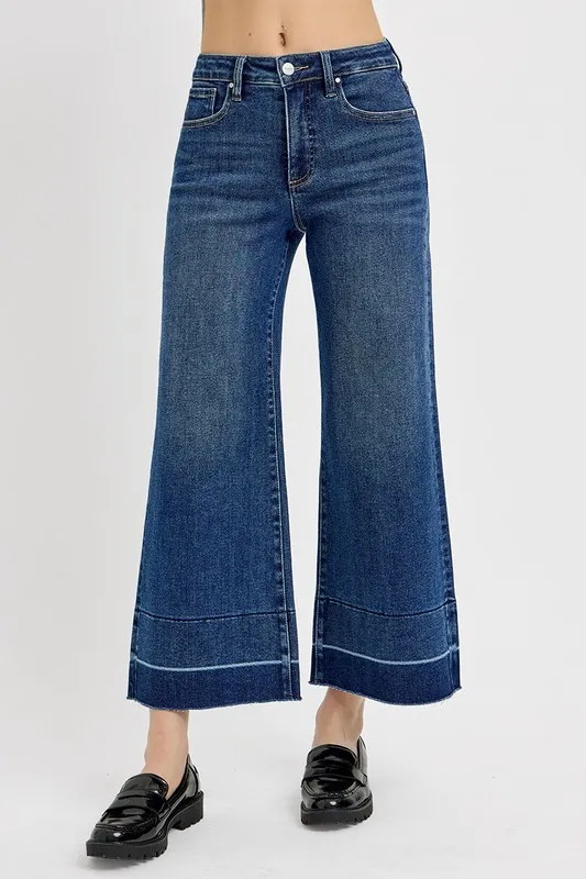 Full Size Tummy Control High Rise Crop Wide Hem Jeans Plus Size, image 4