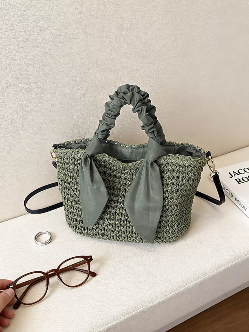 Woven Ruched Handle Crossbody Bag, image 2