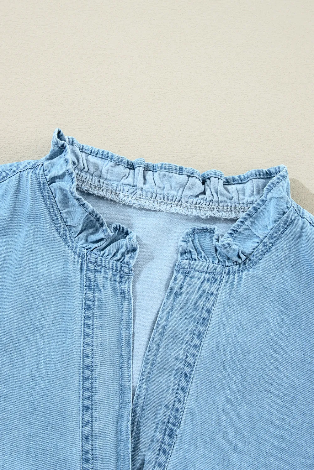 Button Up Notched Long Sleeve Denim Dress, image 6