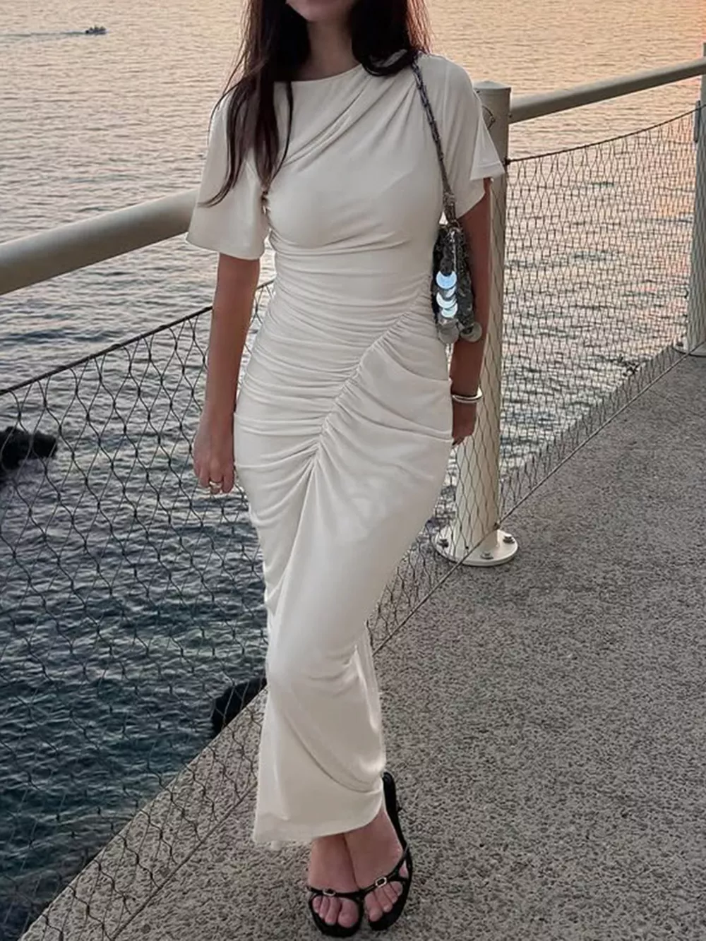Ruched Short Sleeve Maxi Dress, image 3