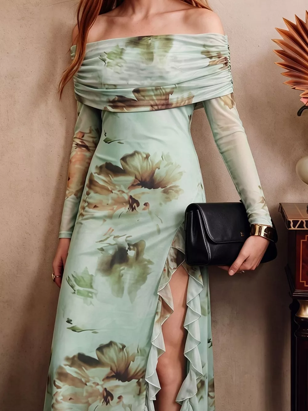 Ruffled Slit Off Shoulder Maxi Dress, image 3