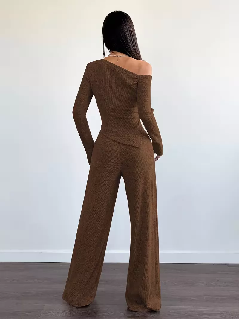 Chic One-Shoulder Asymmetrical Top and Wide-Leg Pants Set, image 15