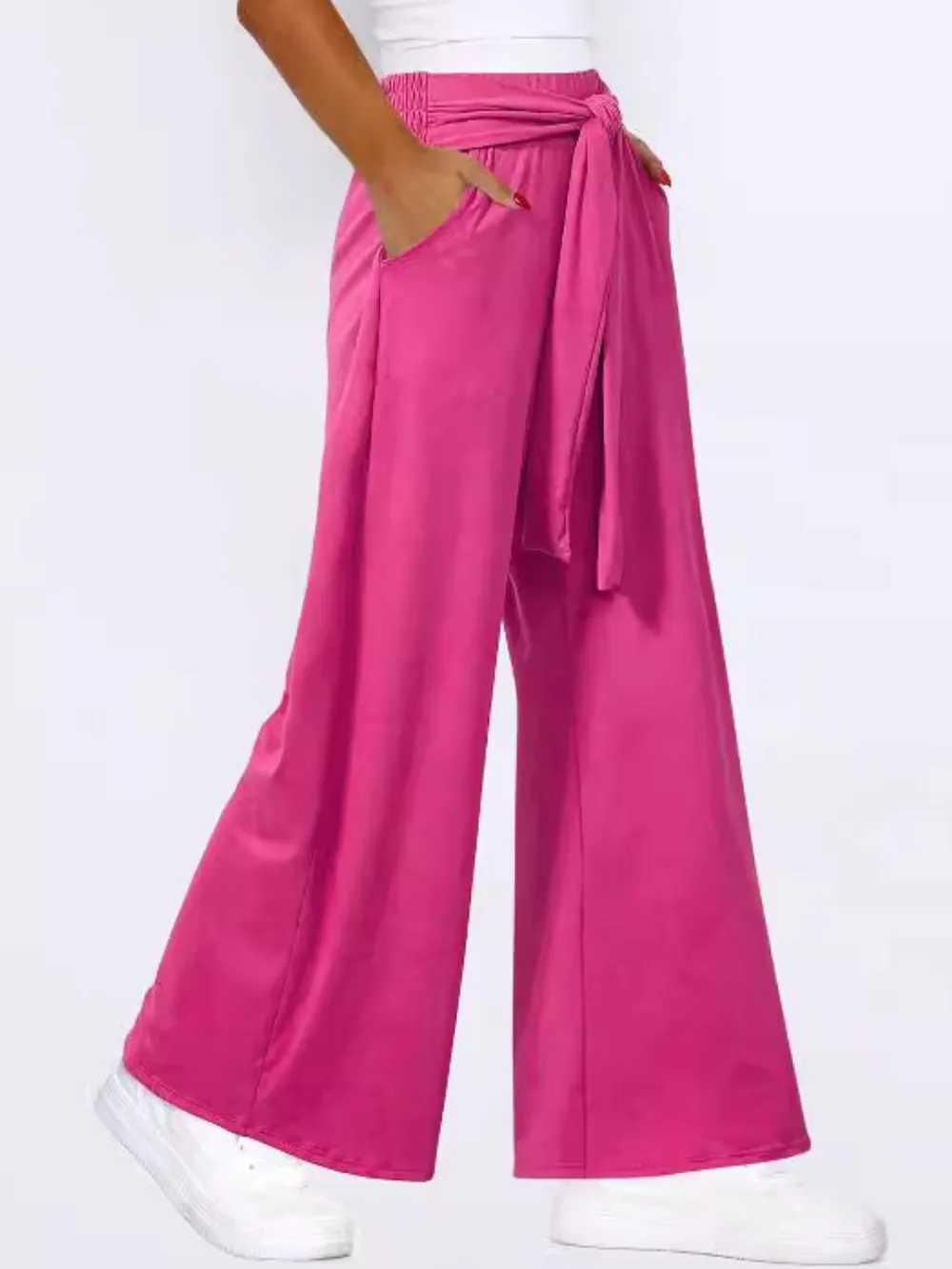 Tied Wide Leg Pants with Pockets, image 12