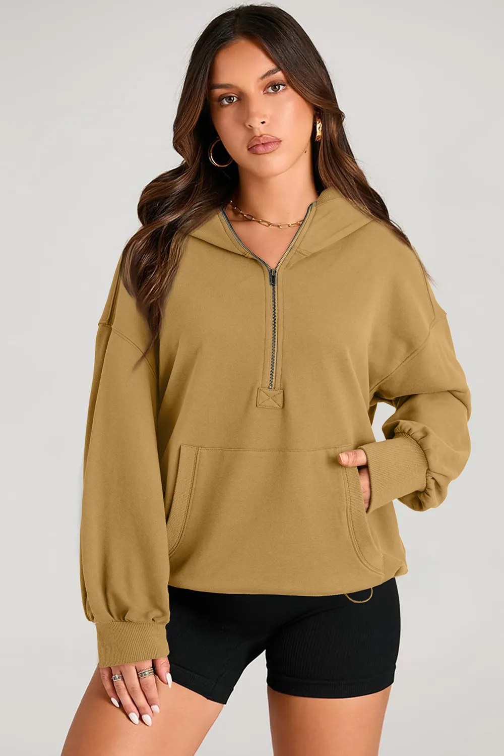 Pocketed Half Zip Long Sleeve Hoodie, image 30