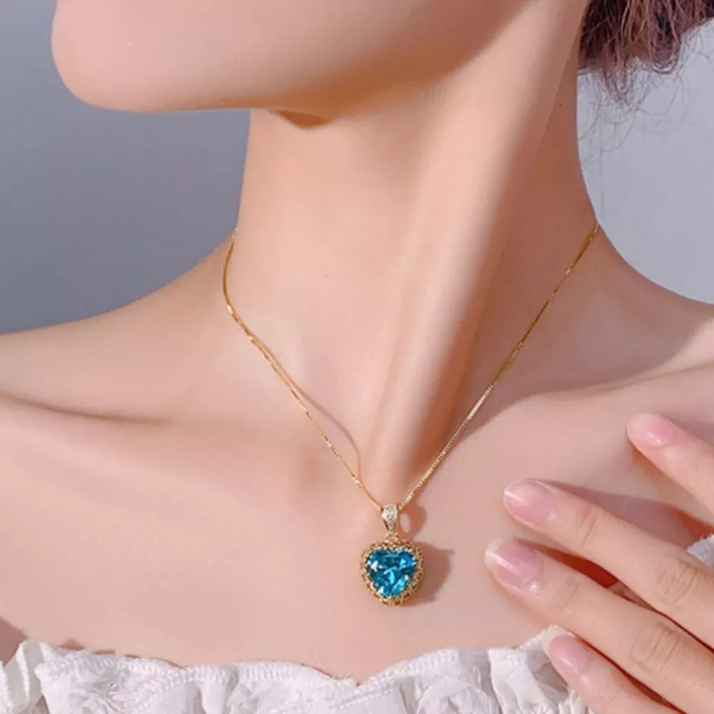 Heart-Shaped Aquamarine Pendant Necklace, image 2