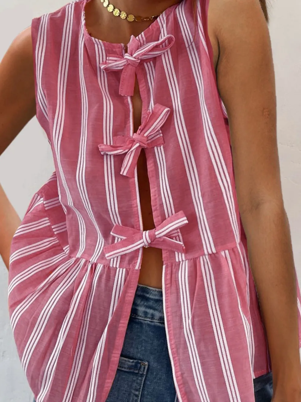 Tied Striped Round Neck Tank, image 15
