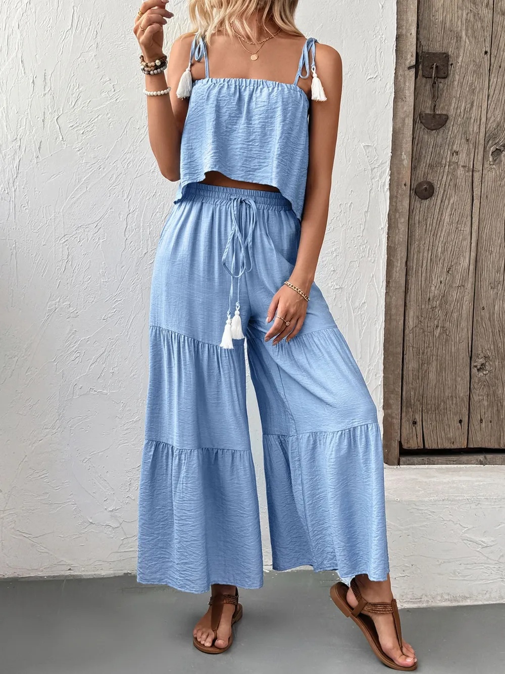 Ruffle Cami Top and Wide Leg Pants Set, image 8