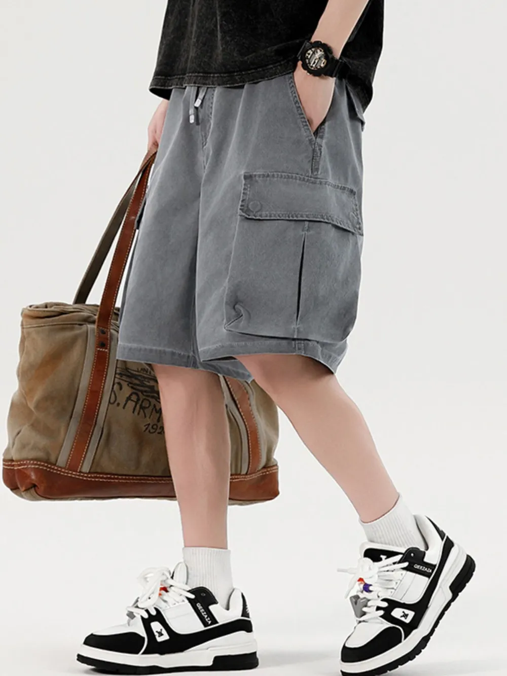 Men's Elastic Waistband Cargo Shorts, image 4