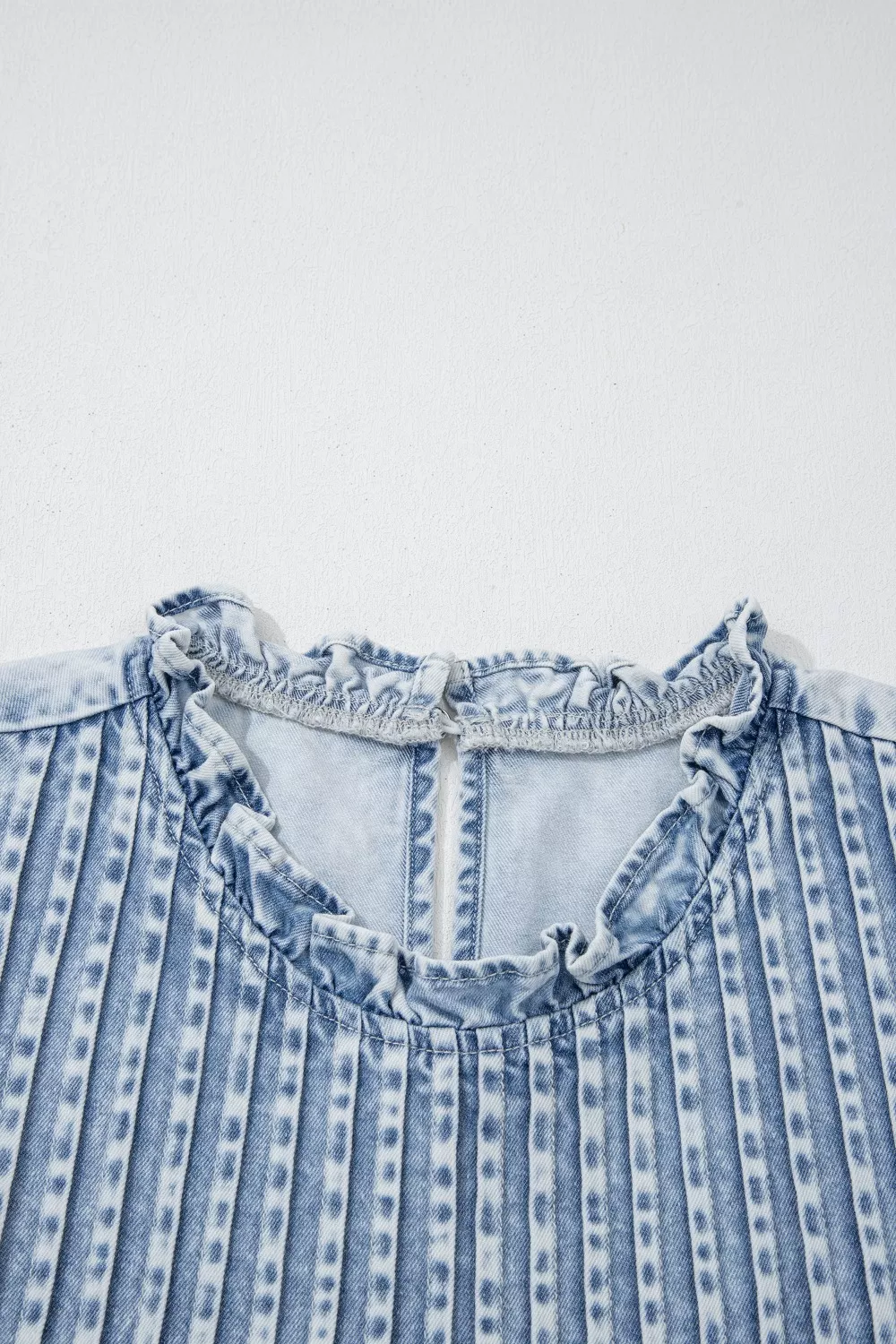 Ruffle Pleated Detail Vintage Washed Denim Top, image 7