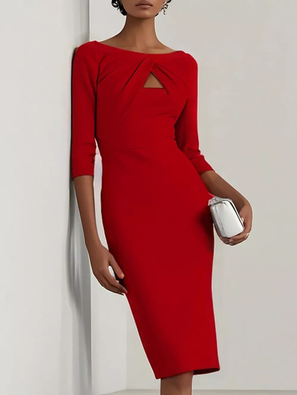 Twist-Front Cutout Midi Dress, image 8