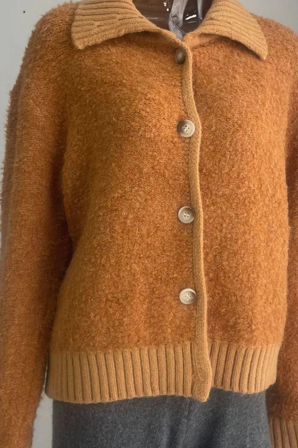 Collared Neck Button Down Long Sleeve Cardigan, image 10