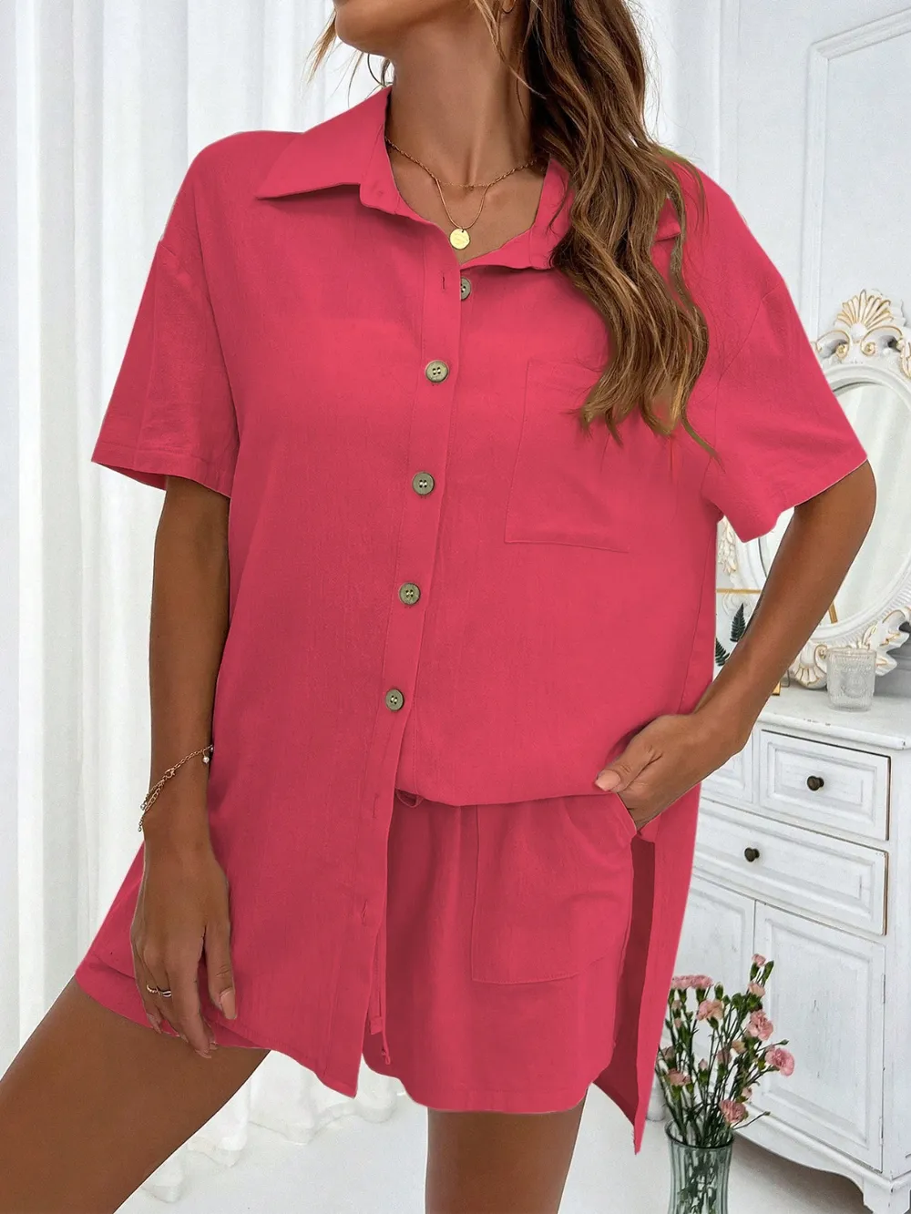 Button Up Half Sleeve Top and Shorts Set, image 18