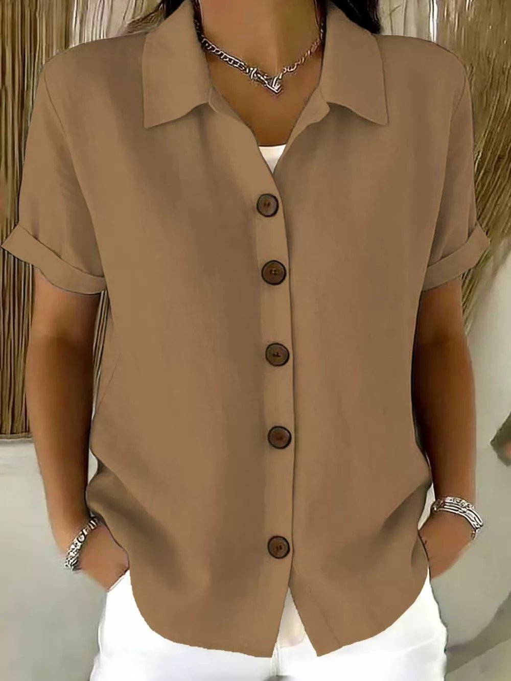 Full Size Button-Down Short Sleeve Shirt Plus Size, image 26
