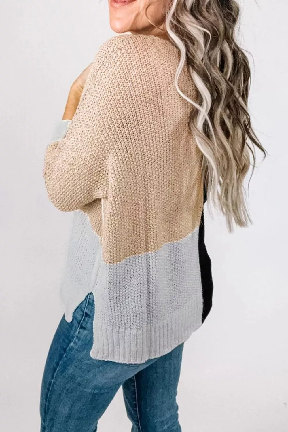 Color Block Knit V Neck Loose Sweater, image 17