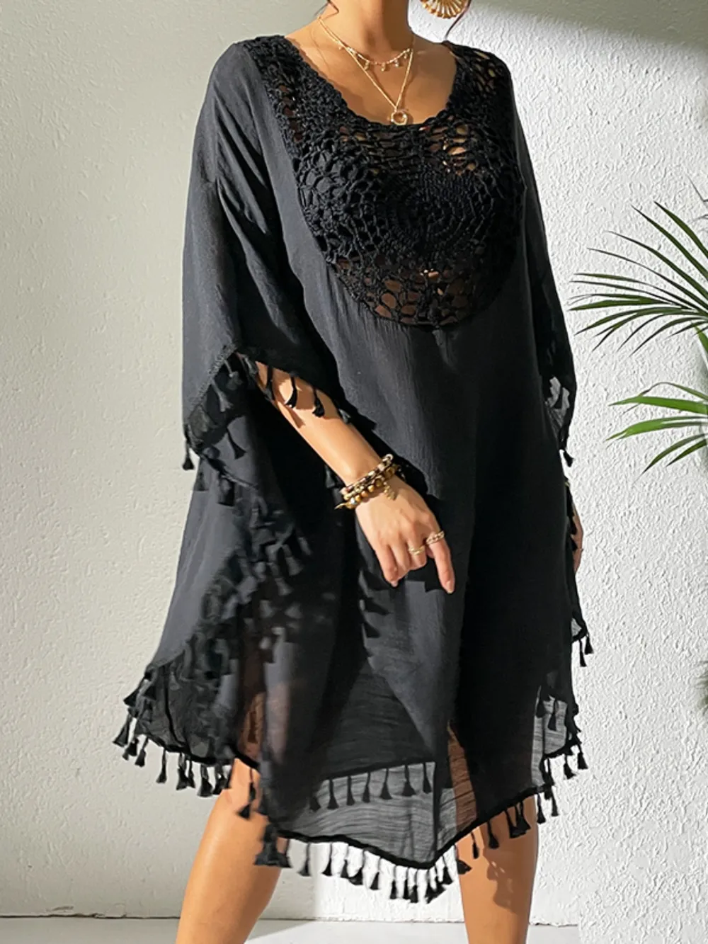 Tassel Cutout Scoop Neck Cover-Up Dress, image 16