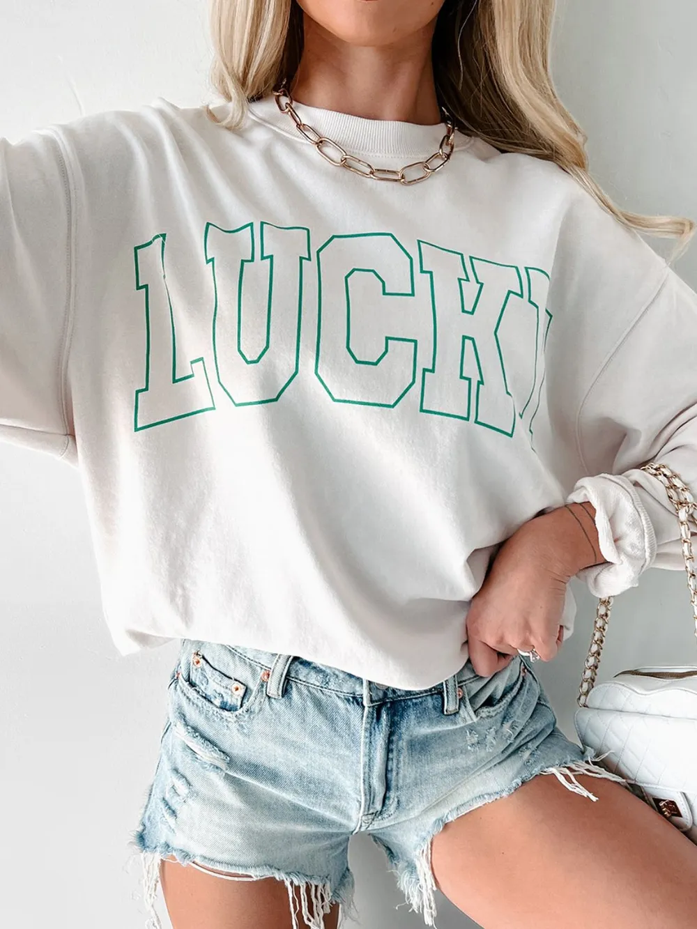 LUCKY Graphic Round Neck Long Sleeve Sweatshirt, image 10