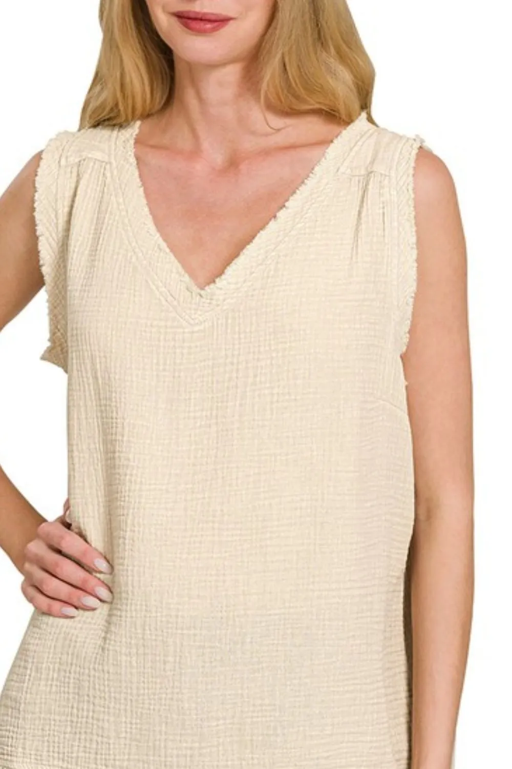 Double Gauze Raw Edge Acid Washed Tank, image 2