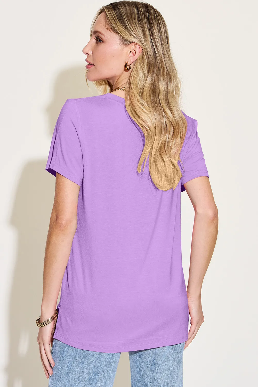 Bamboo Full Size V-Neck High-Low T-Shirt, image 25