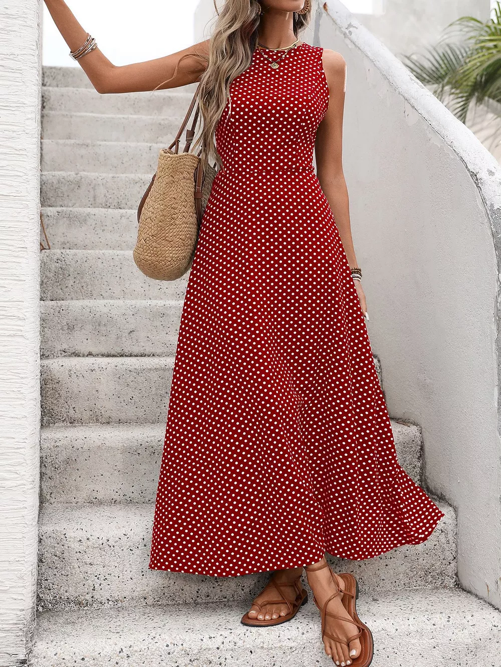Sleeveless Polka Dot Maxi Dress, image 8