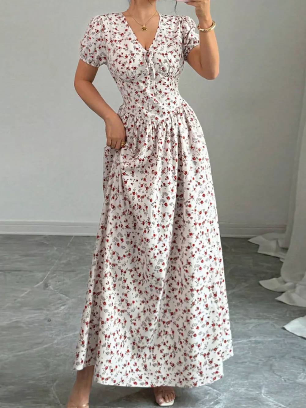 Floral Print V-Neck Maxi Dress, image 4