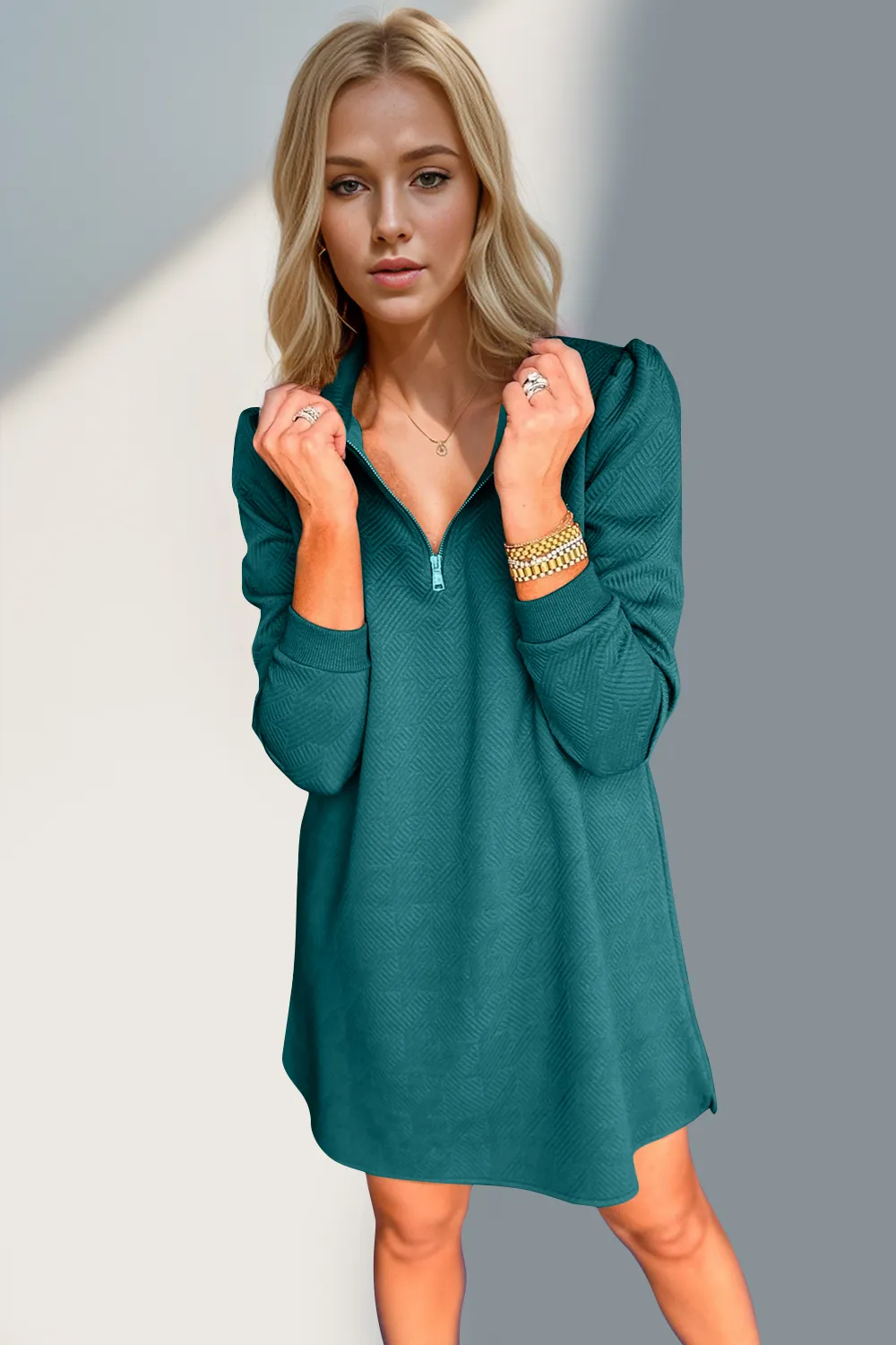 Textured Quarter Zip Long Sleeve Dress, image 23