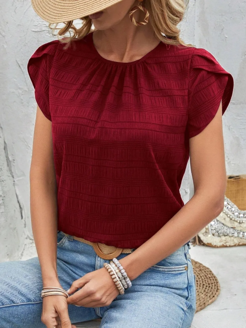 Round Neck Petal Sleeve Top, image 27