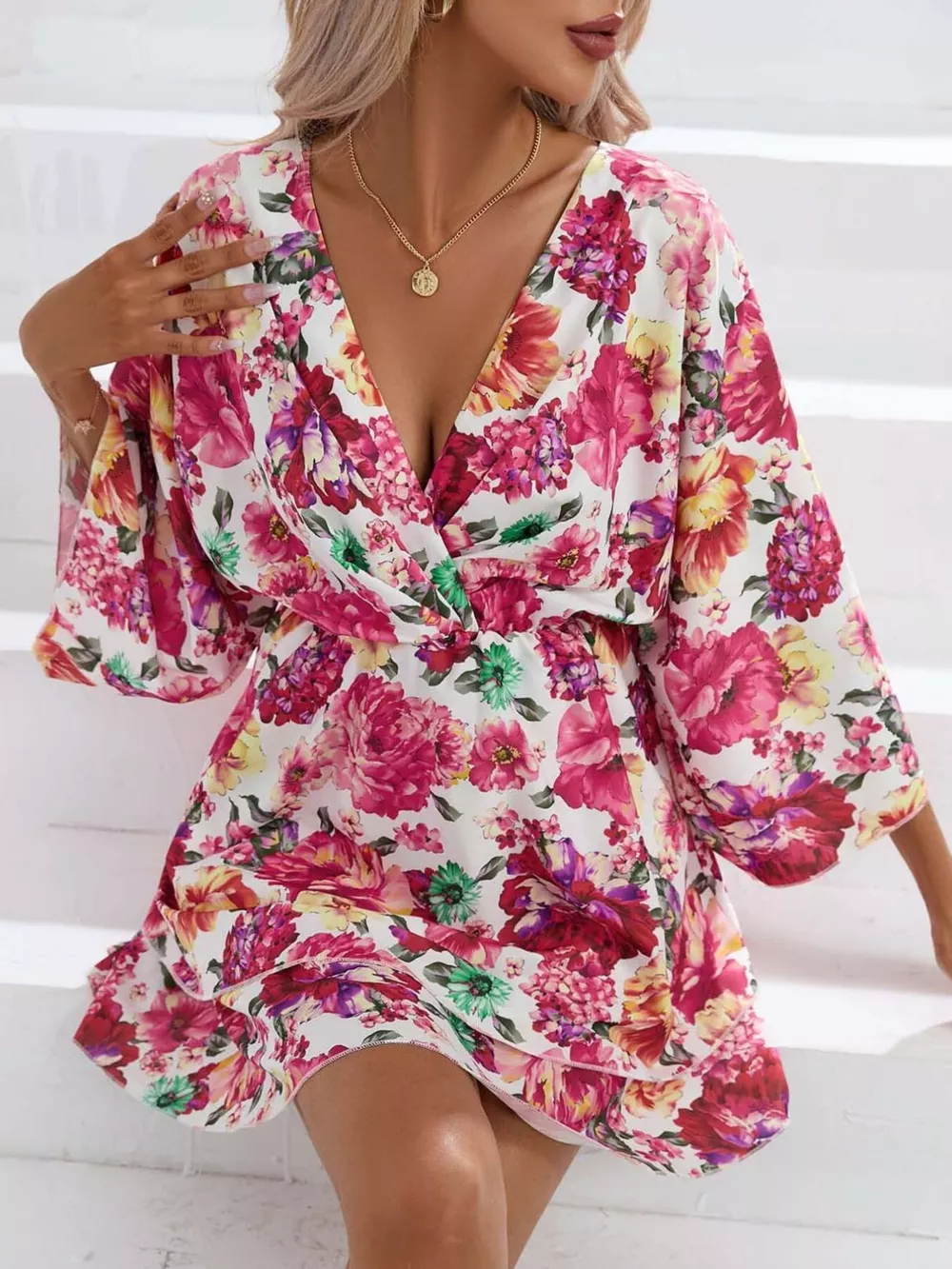 Floral Print Layered Ruffle Hem Mini Dress, image 7