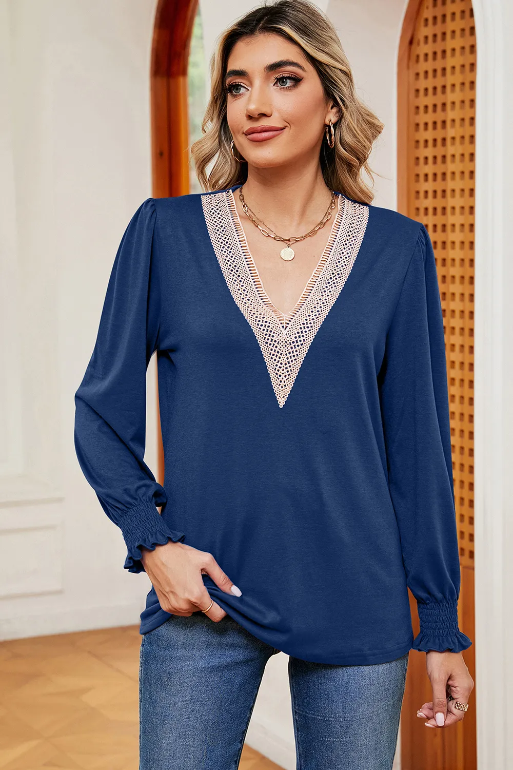 V-Neck Long Sleeve T-Shirt, image 6